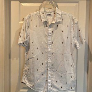 Express Short Sleeve White Button Down Shirt Size Medium/Hula Girls